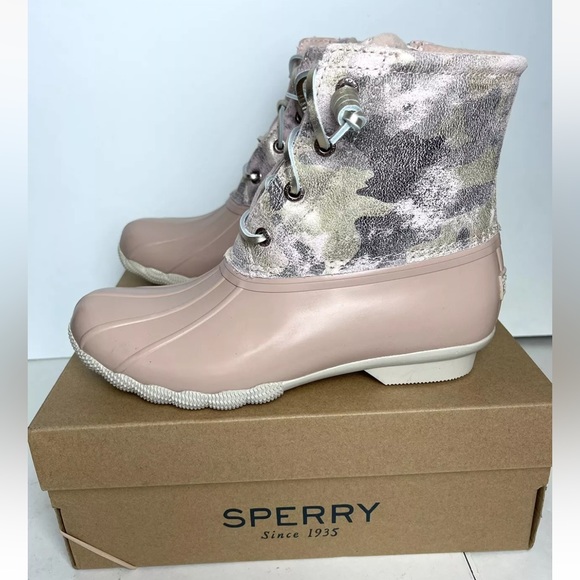 SPERRY TOP-SIDER Saltwater Water Resistant Metallic Camel Pink Duck Boots Size 6 - Picture 3 of 10